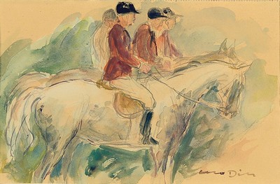 Otto Dill, 1884 Neustadt a.d. Weinstraße-1957 Bad Dürkheim, drei Reiter zu Pferd, Aquarell auf Papier, rechts unten signiert, 13x19cm, PP, u.Gl., ...