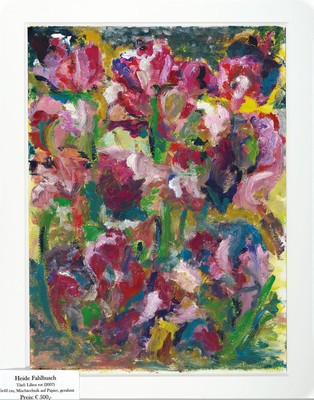 Heide Fahlbusch, 1939 - 2019, "Lilien rot", Öl/Papier, monogrammiert und datiert 2007, 56x42 cm, unter Glas gerahmt 68x54 cm