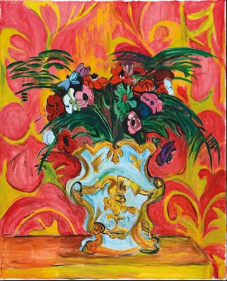 Heide Fahlbusch, 1939 - 2019, "Blumen in Vase", Duktus und Farbigkeit in expressiver Manier, Motiv nach Hans Purrmann (1880-1966), verso ...
