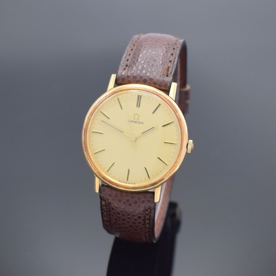 OMEGA Herrenarmbanduhr Referenz 131.019, Handaufzug, Schweiz um 1968, verg. Metallgeh., Edelstahlboden aufgedr., Lederband mit Omega Stiftschl., ...