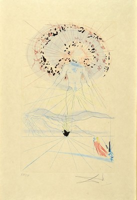 Salvador Dali, 1904-1989, Der Bräutigam hüpft über die Berge, aus der Serie: Das Hohe Lied des Salomon von 1971, Radierung mit Pochoir und ...