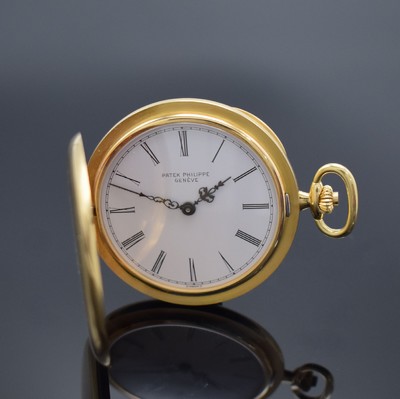 PATEK PHILIPPE Savonette Herrentaschenuhr in GG 750/000 Referenz 865, Schweiz um 1990, schweres, glattes Geh., weißes Lackzifferbl. mit röm. ...