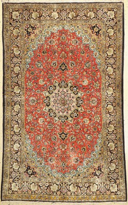 Ghom Seide, Persien, ca. 50 Jahre, reine Naturseide, ca. 215 x 132 cm, EHZ: 2-3, Enden beschädigt