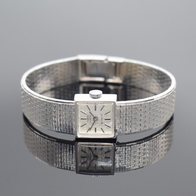 PARA Klasse Damenarmbanduhr in WG 585/000, Schweiz um 1960, Handaufzug, WG 585/000 Band, Boden aufgedr., silb. strukt. Zifferbl. m. aufges. ...