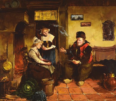Gerhard Dickmeis, 1918 Heinsberg - 1978 Jülich, Interieur in der Stube, Öl/Lwd, unleserlich signiert, ca. 70 x 80 cm, Rahmen