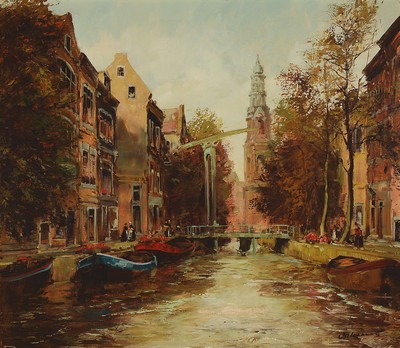 Gerhard Dickmeis, 1918 Heinsberg - 1978 Jülich, Amsterdamer Gracht, Öl/Lwd, signiert, ca. 70 x 80 cm, Rahmen