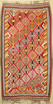 Ghaschgai Kelim alt, Persien, um 1940, Wolle auf Wolle, ca. 310 x 170 cm, EHZ: 2, (mit Baumwoll-Highlight)