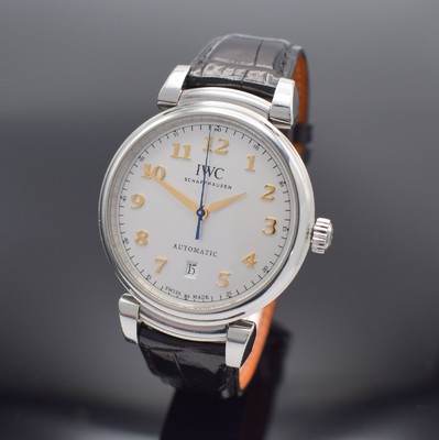 IWC Da Vinci Herrenarmbanduhr in Stahl Referenz 3566, Schweiz um 2015, Automatik, Boden 6-fach verschr., orig. Lederband m. orig. Faltschl., silb. ...