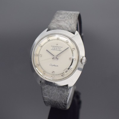 ZENITH Captain Chronometer Herrenarmbanduhr in Stahl, Schweiz um 1970, Automatik, ovales Gehäuse, Boden geschr., silb. Zifferbl. m. aufges. ...