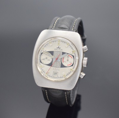 ARCTOS Herrenchronograph in Stahl, Schweiz 1970er Jahre, Handaufzug, matt. Geh., Boden verschr., silb. Zifferbl. m. aufgel. Std.- Ind., silb. ...