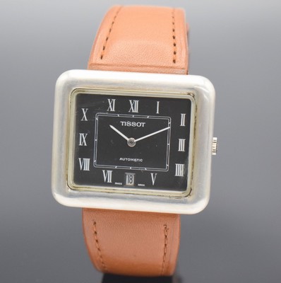 TISSOT sehr seltene große Herrenarmbanduhr Durchmesser 42 mm in Silber 925/000, Schweiz um 1974, Automatik, massives 2-teil. Silbergeh. sign., Boden ...