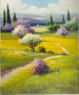 Gerhard Nesvadba, geb. 1941 (Hessen), drei sommerliche Landschaften mit blühenden Feldern, je signiert, Öl/Lwd, ungerahmt, je 60x50 cm