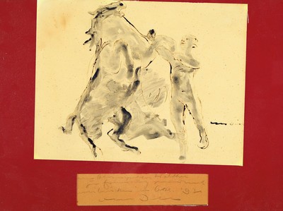 Otto Dill, 1884 Neustadt a.d.Weinstraße-1957 Bad Dürkheim, Pferdebändiger, lavierte Tuschfederzeichnung, rechts unten signiert, leicht gebräunt ...