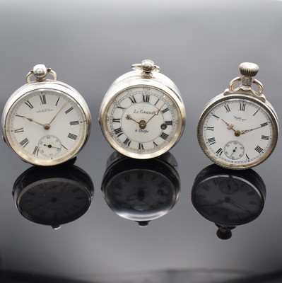 Le GRAND à Dieppe frühes Spindelwerk mit Scheinpendel & 2 weitere Taschenuhren, Frankreich um 1720 / USA um 1900, 1. hohes verg. Werk m. ...
