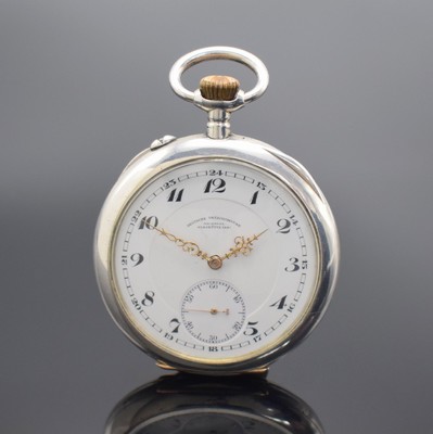DEUTSCHE PRÄZISIONSUHR ORIGINAL GLASHÜTTE offene silberne Taschenuhr, Deutschland um 1920, glattes Lucia-Geh. m. Goldscharnieren (1 x rep.), Krone ...