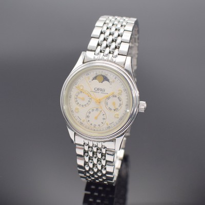 ORIS Herrenarmbanduhr mit Mondphase in Stahl, Schweiz verk. lt. beil. Pap. 03/1998, Automatik, Ref. 7433, beids. vergl. Geh., Boden verschr., orig. ...