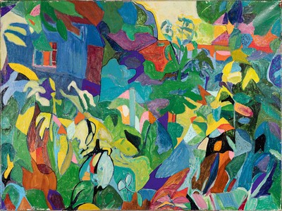 Kostadinka Tsvetkova, 1929 Sofia - 2006, Studium an der Kunstakademie Sofia unter IliyaPetrov, fauvistische Komposition, Gemüsegartenhinter dem ...
