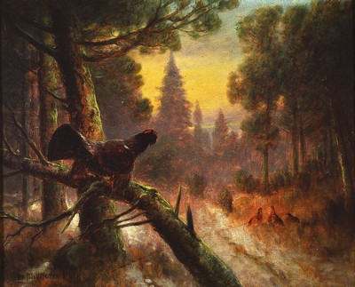 Otto Scheuerer, 1862-1934 München, Studium an der Akademie München bei Karl Raupp, Auerhähne im Zwielicht, Öl/Lwd, signiert, Rahmen best., 43x52 ...