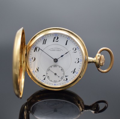 DEUTSCHE UHRENFABRIKATION GLASHÜTTE SA A. LANGE & SÖHNE Savonette in GG 585/000, Deutschland um 1887, guill. 3 Deckel Goldgeh., Sprungdeckel m. ...