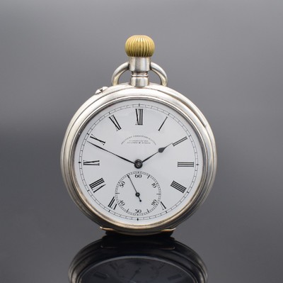 DEUTSCHE UHRENFABRIKATION GLASHÜTTE SA offene Taschenuhr in 900er Silber, Deutschland um 1918, glattes Geh. dell., weißes Zifferbl. (nicht ...