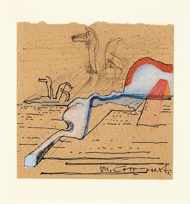 Michael Croissant, 1928 Landau/Pfalz-2002 München, Zeichnung in Tusche, Bleistift und Buntstift auf braunem Papier, wohl Skizze zu einer Skulptur, ...