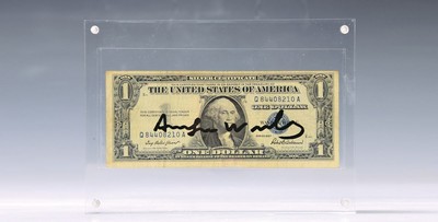Andy Warhol, 1928-1987, "One Washington Dollar", Seriennr. Q 84408210 A, Edition "Testsigned Dollars", Front signiert, Schein im ...