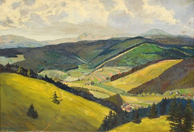 Hermann Pfeilschifter, 1891-1940 München, Thüringer Wald bei Ilmenau, so rückseitig betitelt und weiter: Blick vom großen Hermannstein über das ...