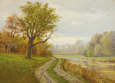 Adolf Hoeffler, 1825-1898 Frankfurt am Main, Studium an den Akademien Düsseldorf und München, hier: In den Mainauen, Öl/Lwd, rechts unten ...