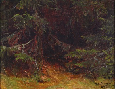 Wilhelm Kuhnert, 1865 Opole/Polen-1926 Flims/Schweiz, Studium an der Akademie Berlin, bekannter deutscher Tiermaler, hier: im Wald, Öl/Lwd, rechts ...