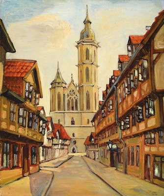 Walter Fricka, geb. 1893 in Braunschweig, Ansicht aus Braunschweig, Öl/Lwd, rechts unten signiert und dat. 1936, ca. 60x50cm, R. ca. 65x55cm
