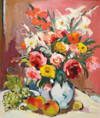 Karl Hufnagel, 1906 Harthausen - 1995 Speyer, Blumenstillleben, Öl/Platte, signiert und datiert 1972, 94 x 80 cm, Rahmen