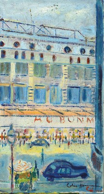 Colas Herrmann, 1921-1968 Paris, Ansicht aus Paris, Strassenszene, Öl/Platte, rechts unten signiert, rückseitig Etiketten u.a. Salon Societe ...