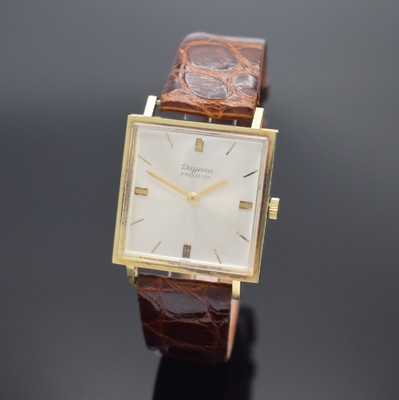 DUGENA Precision Armbanduhr in GG 585/000, Schweiz um 1965, Handaufzug, Boden aufgedr., silb. Zifferbl. m. gold. Std.-Ind. & -Zeigern, rotverg. Werk ...