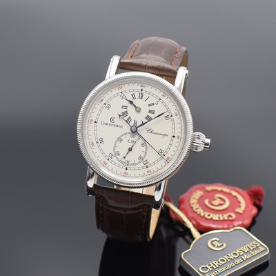 CHRONOSWISS Chronoscope Herrenarmbanduhr mit Chronograph in Stahl Referenz CH 1523, Schweiz um 2005, Automatik, beids. vergl. Geh., Boden verschr., ...