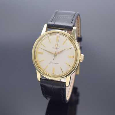 OMEGA Seamaster Herrenarmbanduhr, Schweiz um 1961, Handaufzug, Referenz 2964/2970 2 SC, Stahlgehäuse m. Goldhaube, Boden gedr., silb. Zifferbl. m. ...