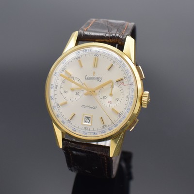 EBERHARD & CO. Contodat Armbandchronograph mitSchaltrad in GG 750/000, Schweiz um 1968, Handaufzug, Boden & Glasrand aufgedr., Korrekturdr. seitl. b. ...