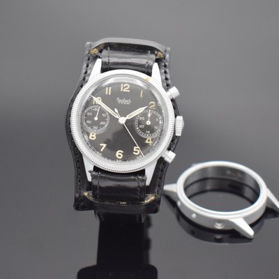 HANHART Flyback Fliegerchronograph der Bundeswehr Typ 417, Deutschland um 1960, Handaufzug, verchr. Messinggeh., Boden aufgedr., beids. drehb. ...
