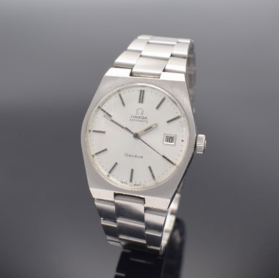 OMEGA Geneve Herrenarmbanduhr in Stahl, Schweiz um 1972, Automatik, Ref. 166099, geschr. Boden, Gliederband m. Faltschl., silb. Zifferbl. m. aufges. ...