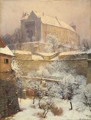 Hermann Petzet, 1860 Bonnland-1935 München, Blick auf die Nürnberger Burg im Winter, Öl/Lwd, rechts unten signiert, ca. 72x56cm, R. ca. 105x87cm, ...