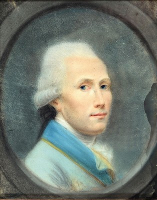 Paar Porträts, deutsch, frühes 18. Jh., Mannund Frau mit gepuderten Perücken, Pastell auf Papier, je ca. 23x18cm, u.Gl., R. ca. 36x31cm
