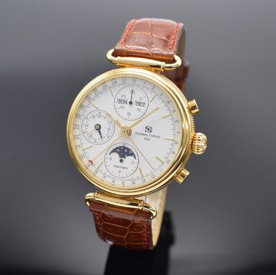 SCHWARZ ETIENNE Armbandchronograph mit Vollkalender, Automatik, Schweiz um 1994, Metallgeh. hartverg., Bauweise 1930er Jahre, Scharnier-Bandanst., ...