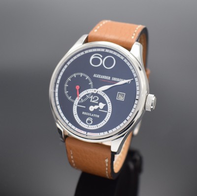 ALEXANDER SHOROKHOFF Regulator Armbanduhr R01, Deutschland um 2011, Handaufzug, Edelstahlgeh. inkl. orig. Lederband m. orig. Dornschl., beids. ...