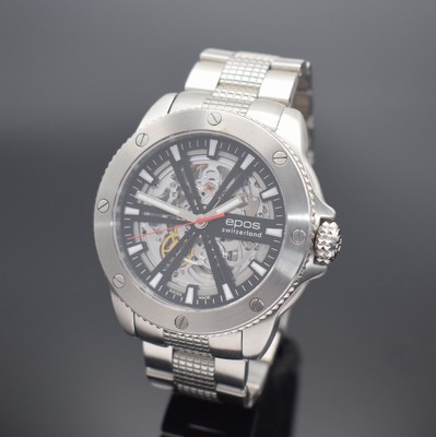 EPOS Herrenarmbanduhr Sportive, Automatik, Schweiz um 2010, Edelstahlgeh. inkl. Gliederband m. Faltschl., beids. vergl., Boden & Krone verschr., ...