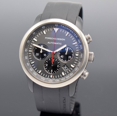 PORSCHE DESIGN Armbandchronograph Referenz 6612.14, Schweiz um 2010, Automatik, teils geschwärztes Geh. in Aluminium & Titan, Boden & Krone ...