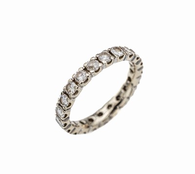 14 kt Gold Brillant-Memoryring, WG 585/000,21 Brillanten zus. ca. 1.80 ct Weiß/si (3 Steine besch.), RW 54, ca. 3.2 g