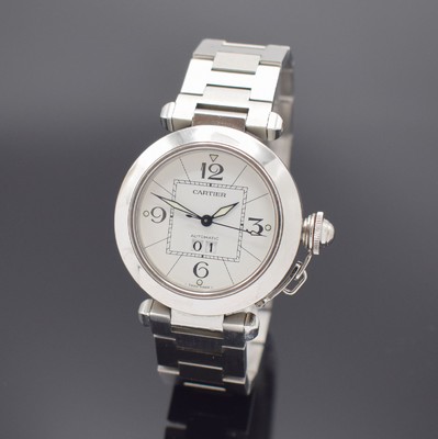 CARTIER Pasha C Armbanduhr Referenz 2475 in Stahl, Schweiz um 2003, Automatik, 8-fach verschr. Geh., integr. orig. Stahlband m. dopp. Faltschl., ...