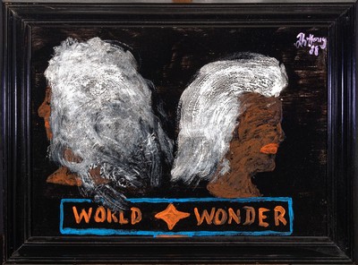 --achtung, wohl Fälschung, aus Internet gelöscht, 18.09.2023, erbach--- Johannes Heisig, ge. 1953, lebt in Berlin, World Wonder, Autolack auf ...