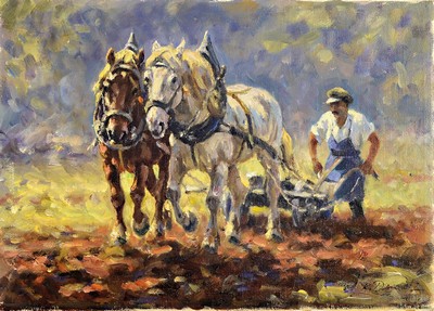 Karl Demetz, 1909 Trossingen - 1986, Schwäbischer Landschafts- und Tiermaler, Lehre zum Dekorationsmaler, Studium an der Akademie Stuttgart, ...