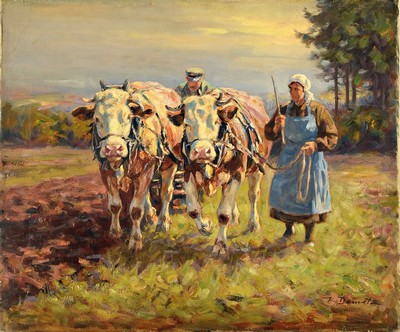 Karl Demetz, 1909 Trossingen - 1986 Apfelstetten, Lehre zum Dekorationsmaler, Studium an der Akademie Stuttgart, "Auf dem Acker", ...