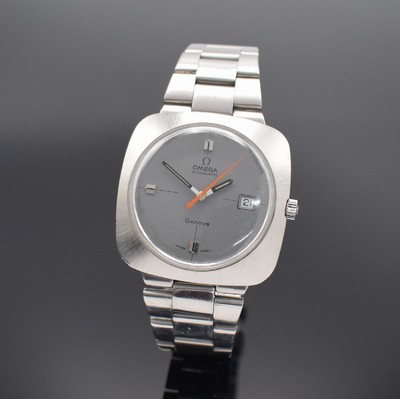 OMEGA Geneve Herrenarmbanduhr in Stahl, Schweiz 1960er Jahre, Automatik, Monocoque- Geh. inkl. orig. Gliederband m. Faltschl., graues Zifferbl. m. ...